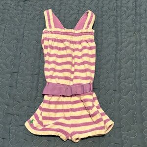Girls 12 Month Ralph Lauren Light Purple and White Striped Terry Romper